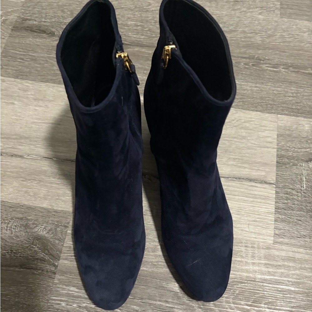 Navy suede ankle booties
